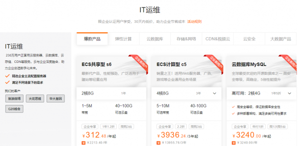 阿里云企業(yè)產品專享優(yōu)惠，IT運維產品1折起、創(chuàng)建公司1元起