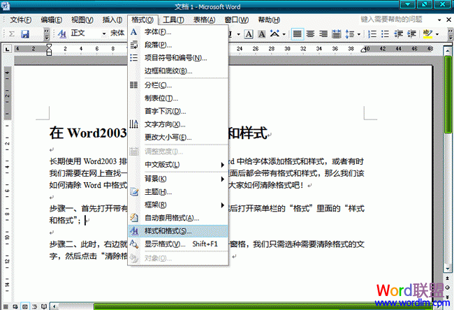 word文檔如何清除樣式 在Word2003文檔中清除格式和樣式