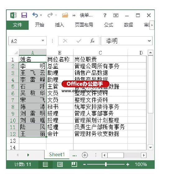 excel設(shè)置單元格格式 通過(guò)設(shè)置單元格格式實(shí)現(xiàn)Exce單元格中姓名自動(dòng)左右對(duì)齊的方法